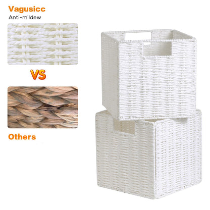 Vagusicc Wicker Storage Basket, Wicker Organizer Bins with Handles for Shelves Foldable Storage Cubes Storage Baskets for Gifts for Organization &