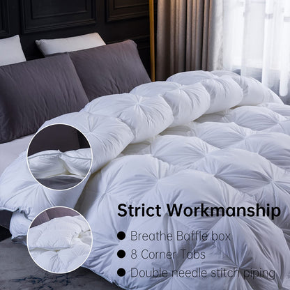 Three Geese Double Size Duvet,Goose Feather Down Duvet Heavy Warm Winter 13.5 Tog, 100% Organic Cotton Cover, Double Quilt Bed Comforter (White)