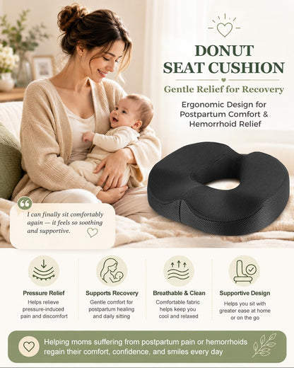 Donut Cushion for Meditation, Hemorrhoids & Postpartum Recovery, Coccyx Cushion for Tailbone Pain Relief, Memory Foam Seat Cushions for Long Sitting