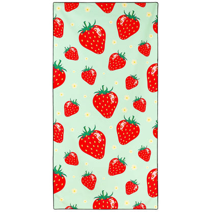 Violetpos Mint Green Strawberry Beach Towel, Extra Large 180x90 cm 250GSM Microfibre, Sand Free Quick Dry