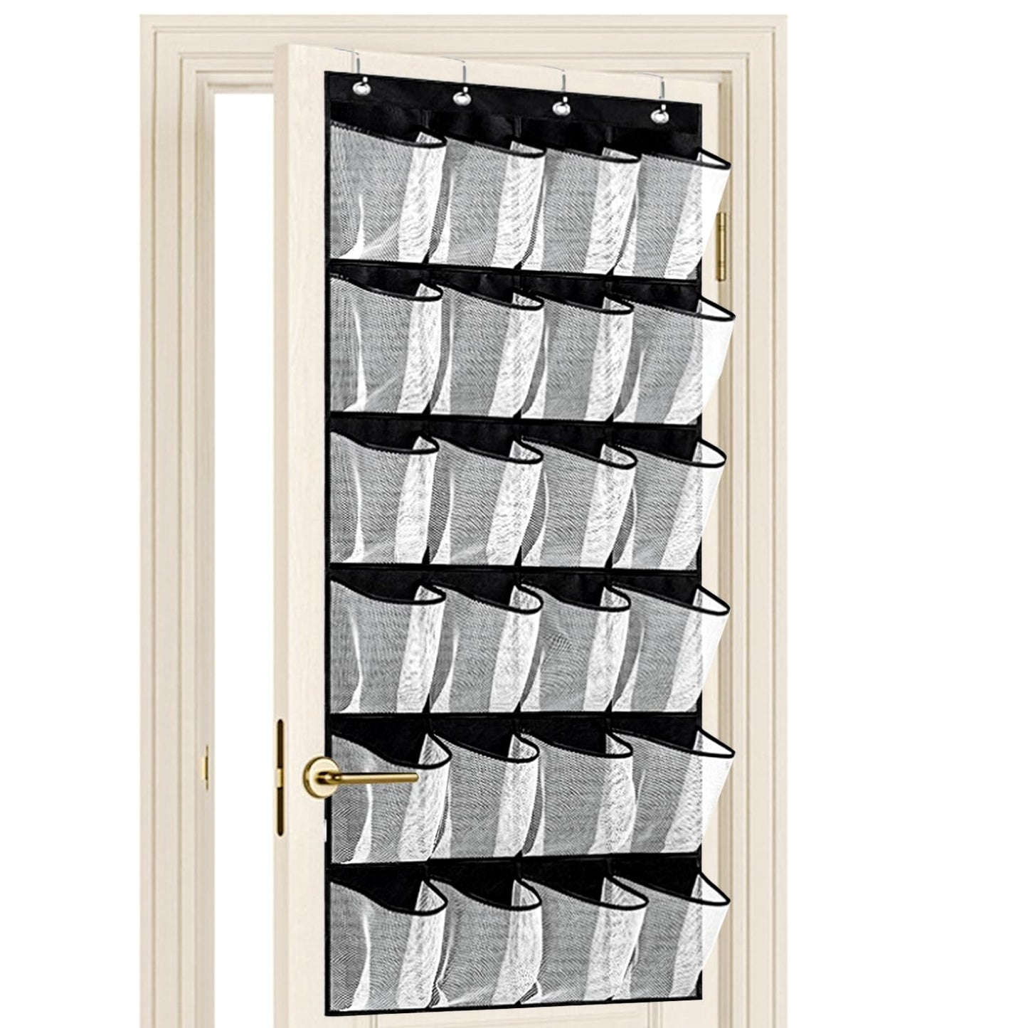 Collapsible Hanging Shoe Storage, 24 Large Mesh Pockets Door Shoe Rack