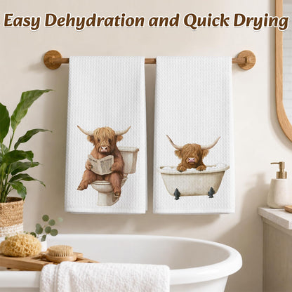 Hand Towels for Bathroom, Novel Highland Cow Bathroom Accessories, 2PCS