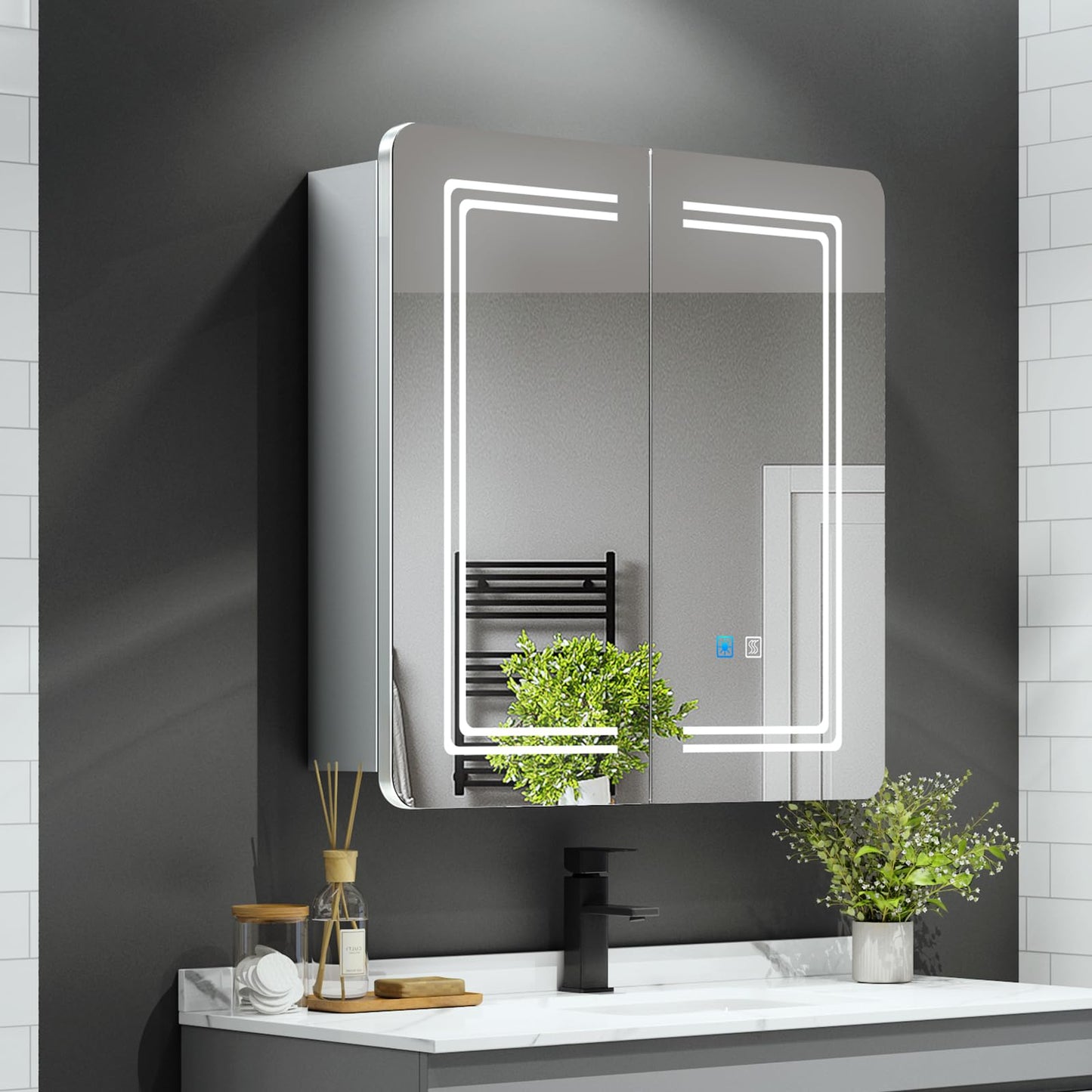 LUMIRRORS® LED Bathroom Mirror Cabinets with Shaver Socket 63x65cm 2-Door