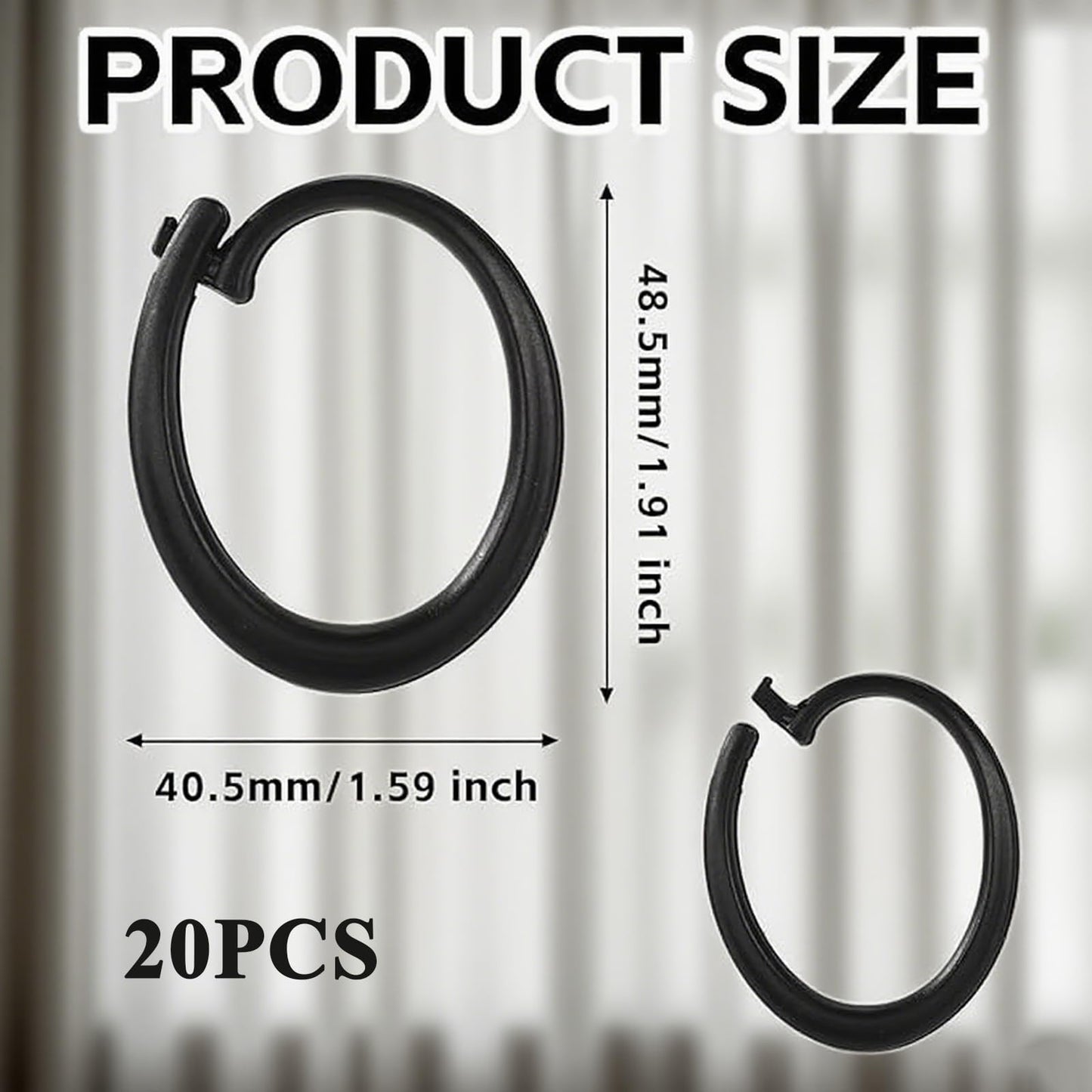 Plastic Hooks for Gazebo Curtains, Black Shower Curtain Hooks, Durable Curtain Hooks Plastic for Outdoor Pergolas, DIY Projects, 20 Pack