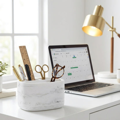 Electric Toothbrush Holder 3 Compartments, White Marble Effect