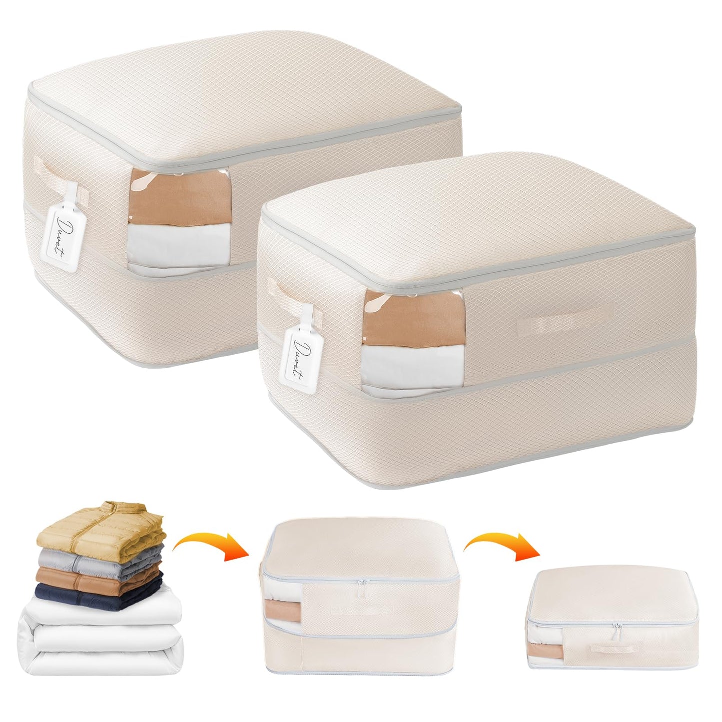 DIMJ Space-Saving Compression Storage Bags - 2 Pack Foldable Duvet Storage Organisers Large Compression Packing Cubes with Clear Window for Moving