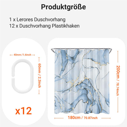 Lerores Shower Curtain, 180 x 200 cm, Aqua Blue, Weighted Hem, Anti-Mould Textile, Water-Repellent