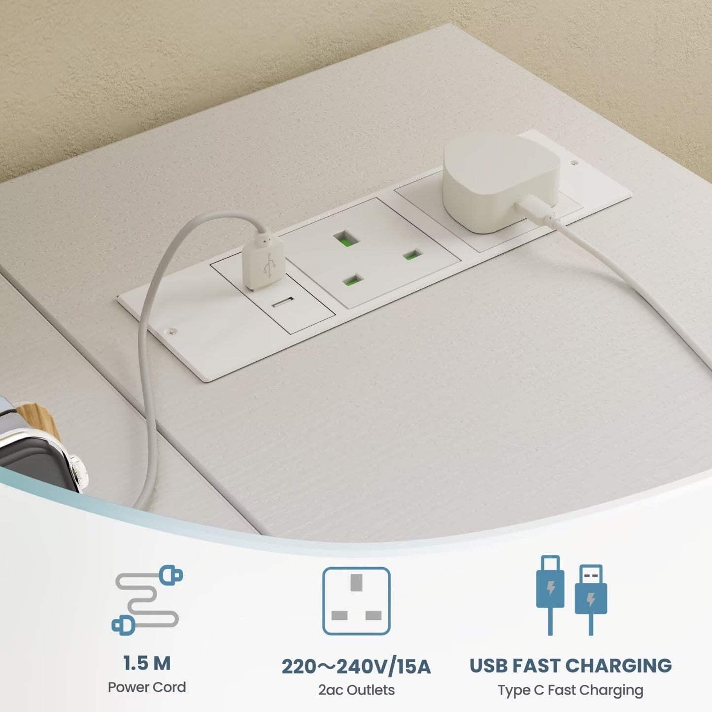 DOMSHOCT L Shaped Desk with Power Outlets&Hooks, 100x70cm Corner white Vanity Table Computer PC Desk, Large Storage Reversible Shelves, Home Office