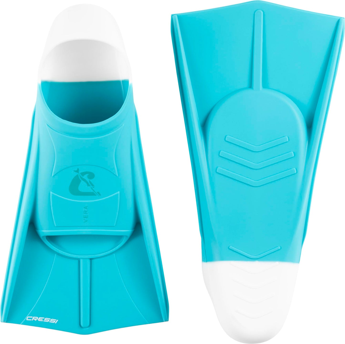 CRESSI Vera Fins Aquamarine/White XL-Unisex 100% Silicone Short Fins Closed Shoe Design, for Swimming, Open Water Training, Swimming Pool,