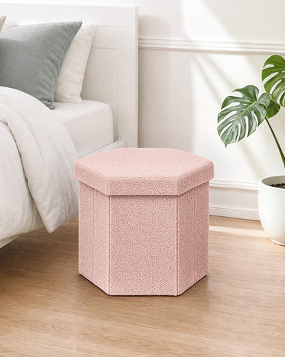 Bonlife Folding Storage Ottoman Hexagonal, Footrest with Toy Ches Box, 43cm