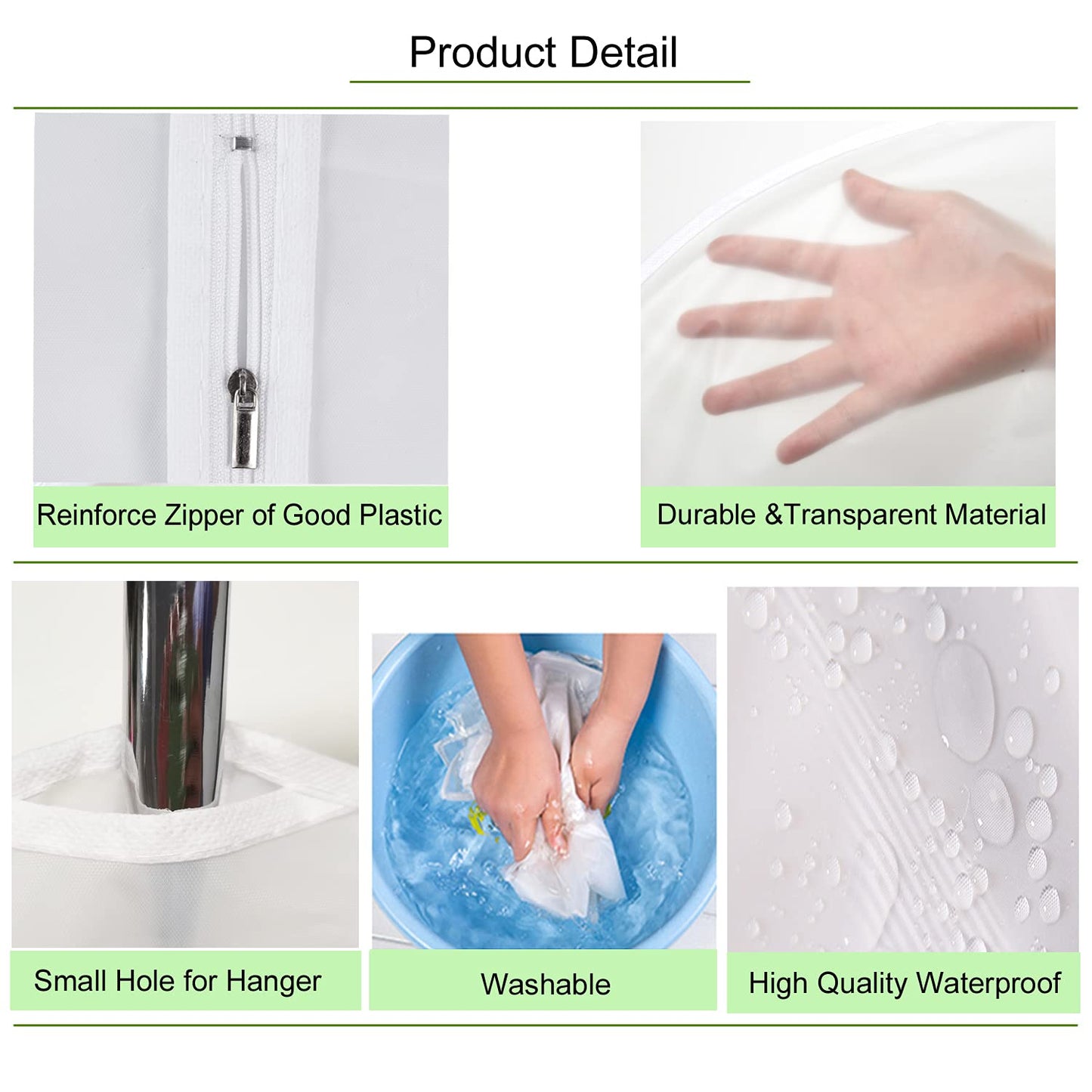 Niviy Dress Bag for Hanging Clothes, 60 x 140 cm Clear Dress Cover with Zip, Waterproof Dustproof PEVA Clothes Storage Bag for Dresses, Coats