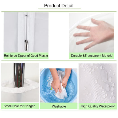 Niviy Dress Bag for Hanging Clothes, 60 x 140 cm Clear Dress Cover with Zip, Waterproof Dustproof PEVA Clothes Storage Bag for Dresses, Coats