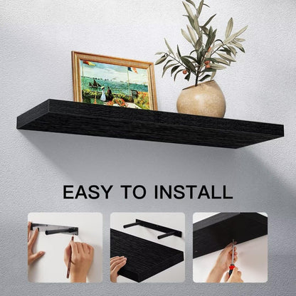 STOREMIC Floating Shelves Black Shelves 60cm, Set of 2 Shelves Easy to Install, Modern Decorative Wall Shelves with Large Storage for Bedroom,
