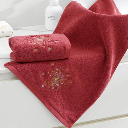 sense gnosis Celebratory Red Hand Towel Set of 2 Soft 100% Cotton Thick Absorbent Fireworks Embroidered Design Luxury Hand Towels for Bathroom Hotel