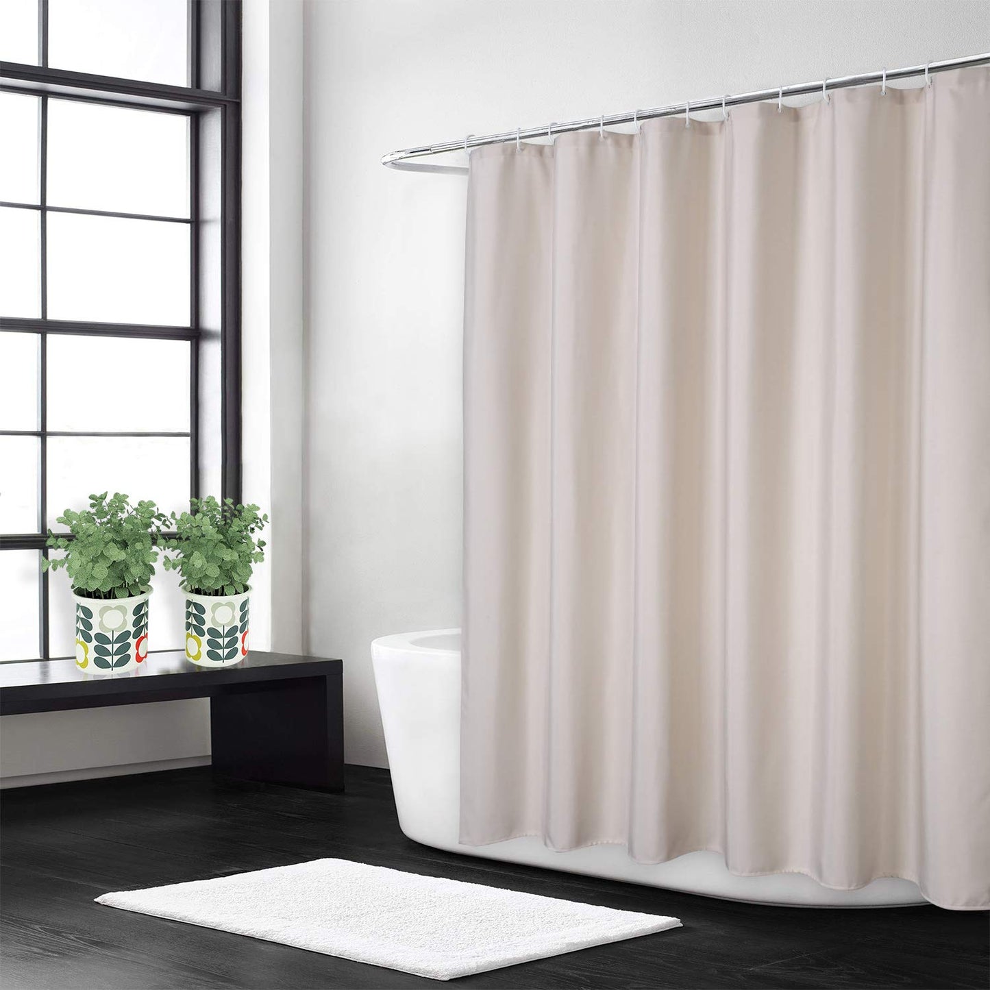 Flax Linen Like 240GSM Heavy Weight Extra Long Fabric Shower Curtain with Hooks Hotel Luxury Washable, Ivory, 180x240 cm