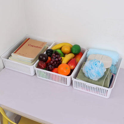 Easymanie A4 Paper Size Plastic Storage Baskets for Desktop, White, 6 Packs