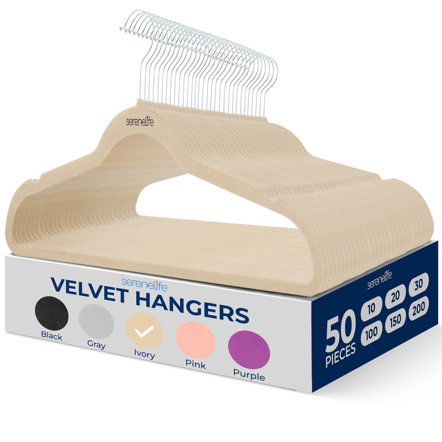 50 Pieces Velvet Hangers - Space Saving Heavy Duty Slim Suit Clothes Hanger Set with 360 Degree Swivel Metal Hook, Can Hold Up to 10 Lbs. For Coats
