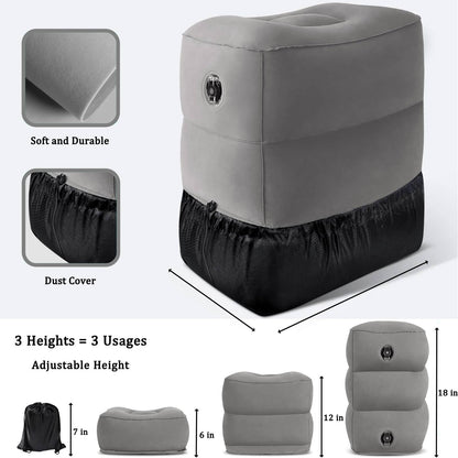 Inflatable Foot Rest Pillow, Airplane Travel Pillow, Multifunctional Adjustable 3 Layers Height Foot Rest