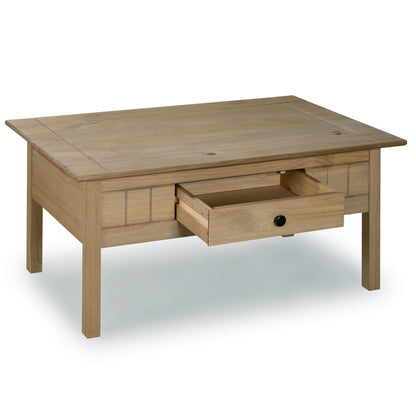 Mews Panama Coffee Table with 1 Drawer Solid Pine Wood Waxed Oak Finish Brown 100 x 60 x 45 cm