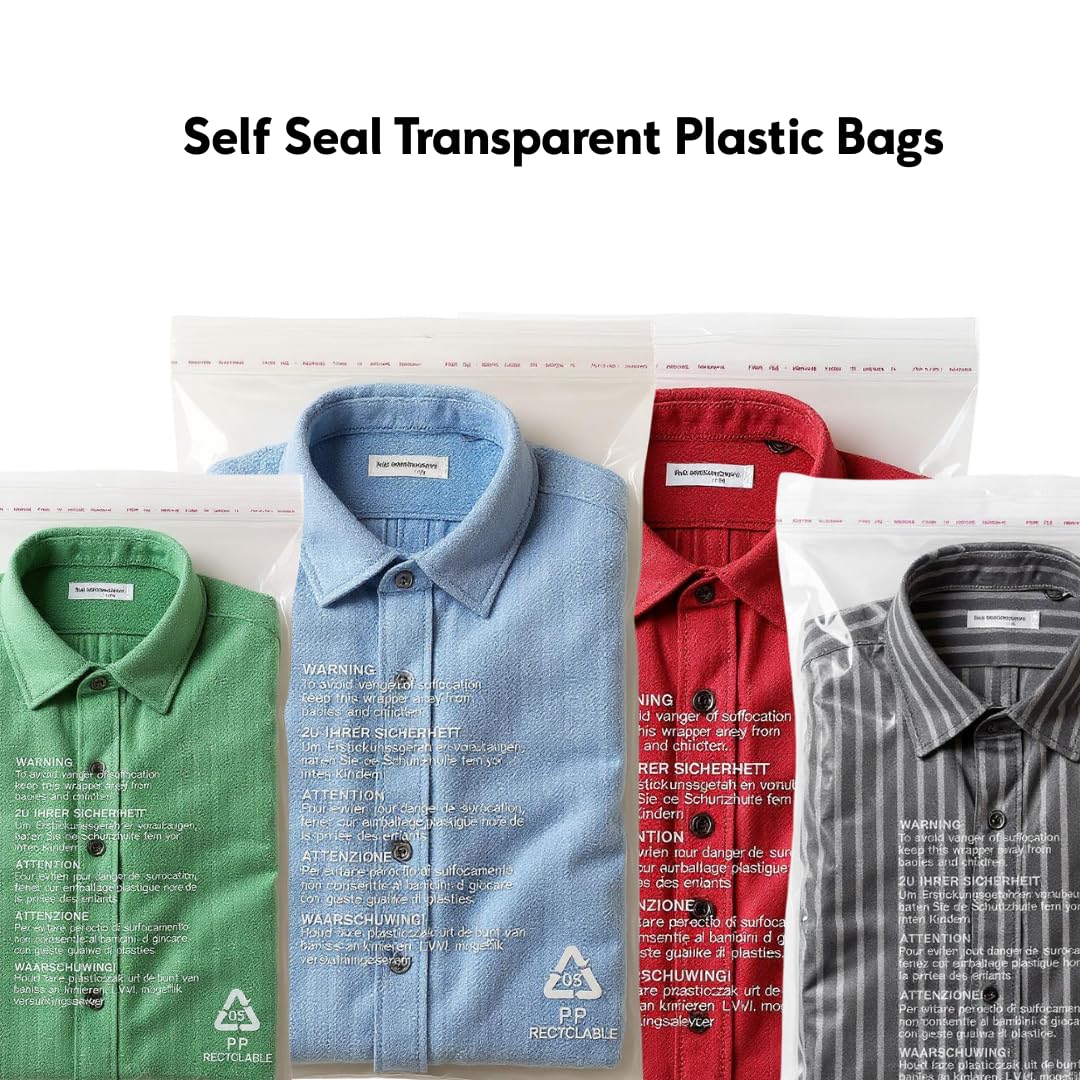 TP4U - 100 Self Seal Garments Bags 10'' x 12'' Clear Plastic Resealable Polypropylene Transparent Safety Warning Clothes Shirt T-Shirt Display