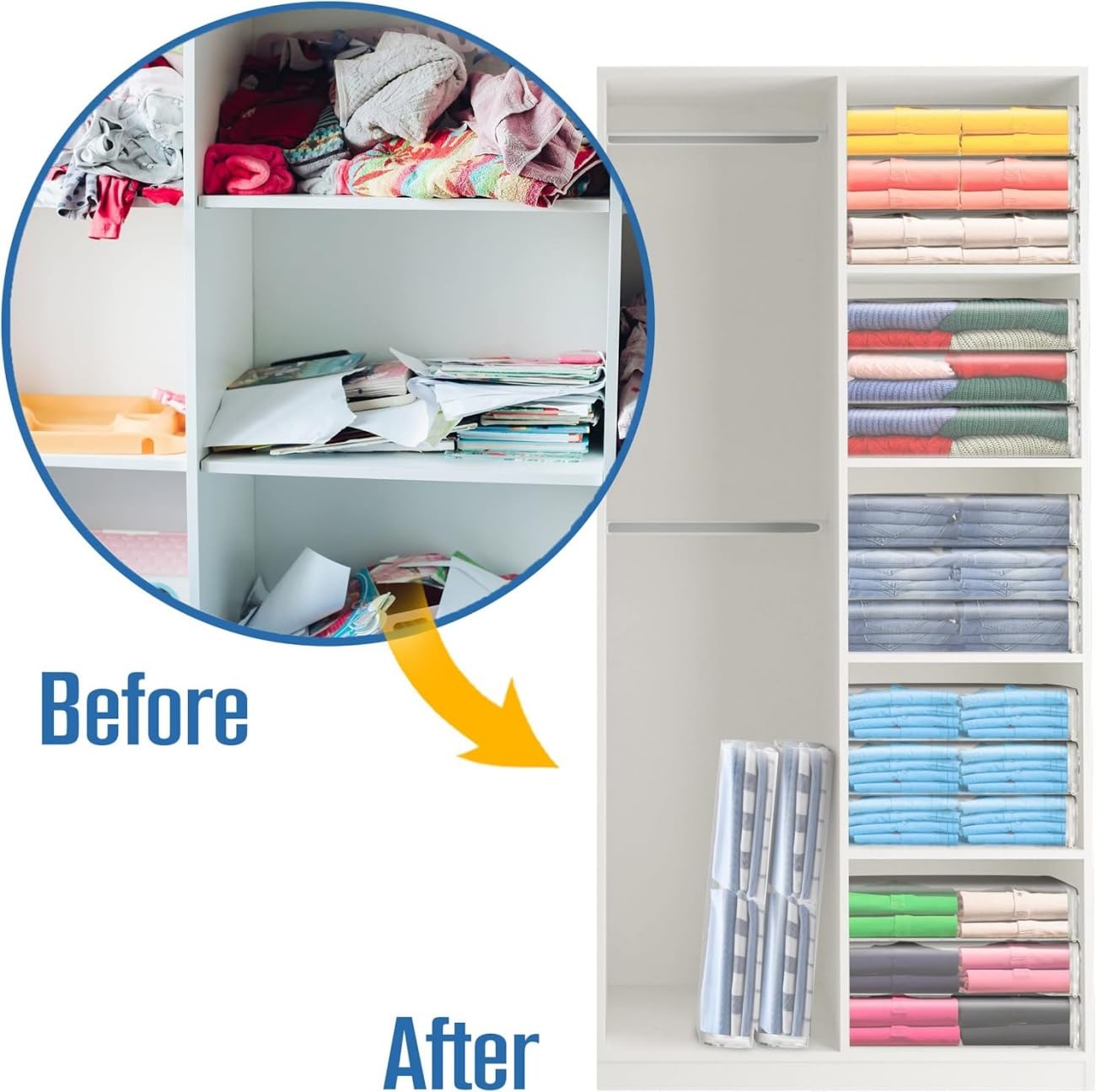 MANTTH 6 Packs Storage Organizer Bags for Clothes, Clear Zippered Storage Bags for Sweater Blanket Bed Sheet Storage