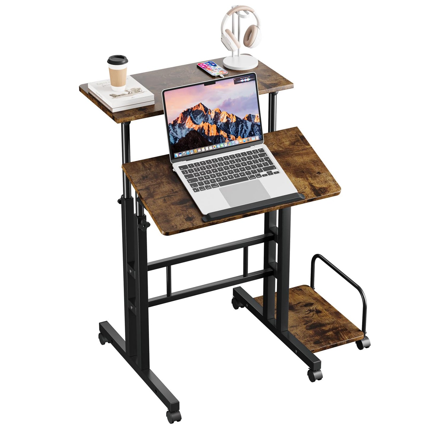 Dripex Standing Desk, Height Adjustable Rolling Desk with Tilting Table Top, Sit-Stand Workstation with Wheels, 60 x 60 cm, laptop Table