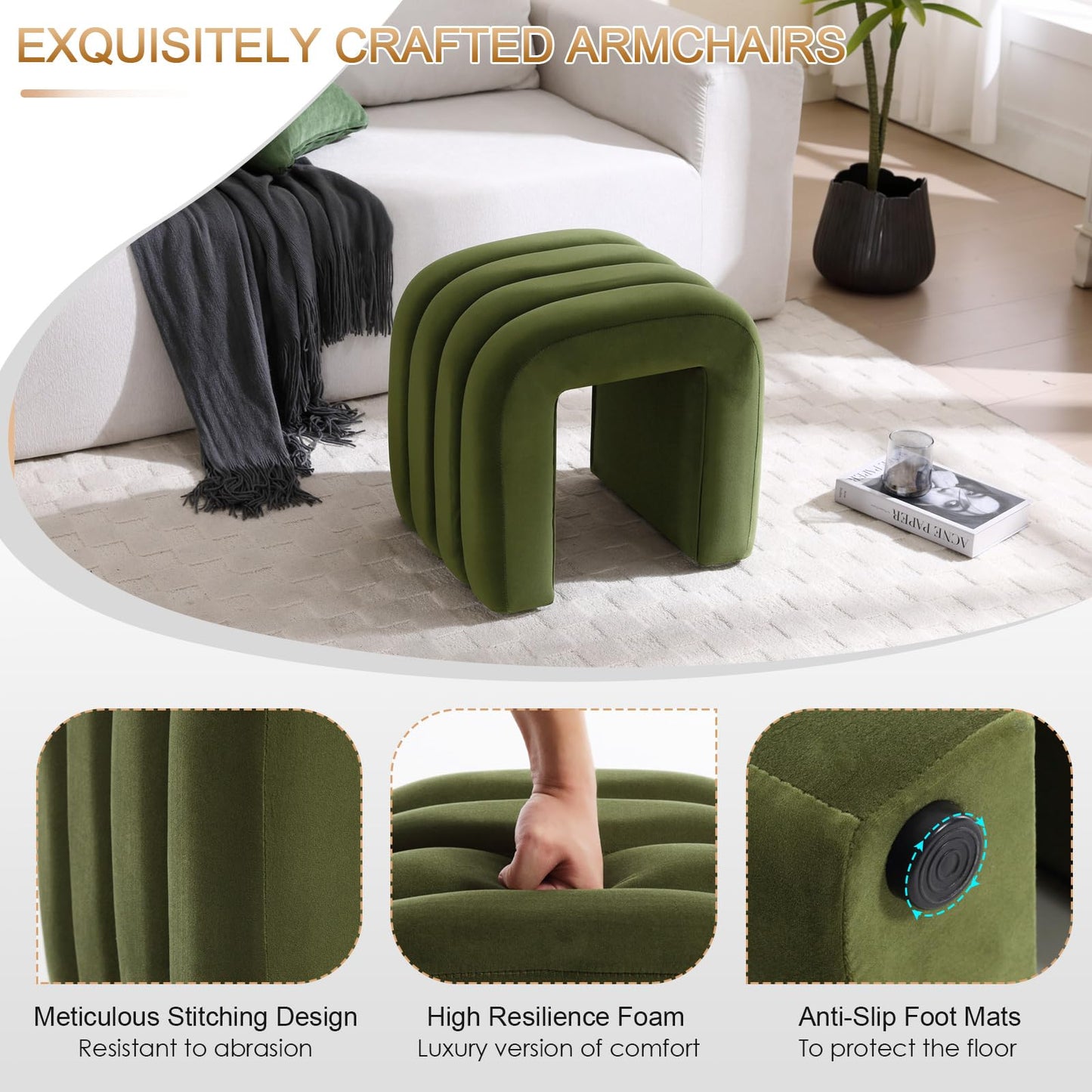 Zesthouse Arched Ottoman Foot Stool, U-shape Pouffe Footstool, Green