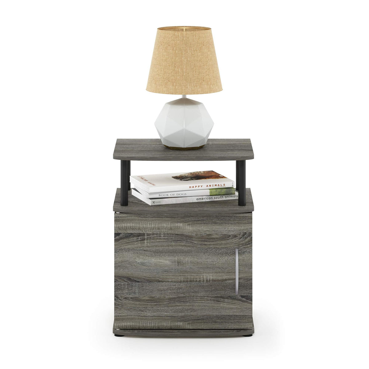 Furinno JAYA Side Table, End Table with Door Cabinet, Night Stand, Bedside Table, for Living Room, Bedroom, French Oak