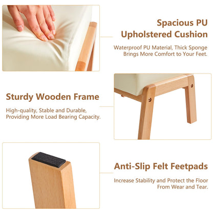 IBUYKE 10.2” H Small Foot Stool Ottoman, Rectangle PU Faux Leather Foot Rest with Padded Seat and Wood Legs