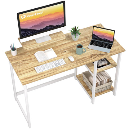 GreenForest Office Desk 120cm with Monitor Stand, Oak