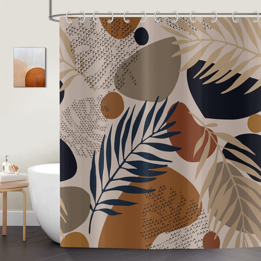 ASDCXZ Shower Curtain Boho 180x200 cm Brown, Modern Abstract Art Boho Style Palm Leaves Plants Washable Bath Shower Curtains Polyester Textile