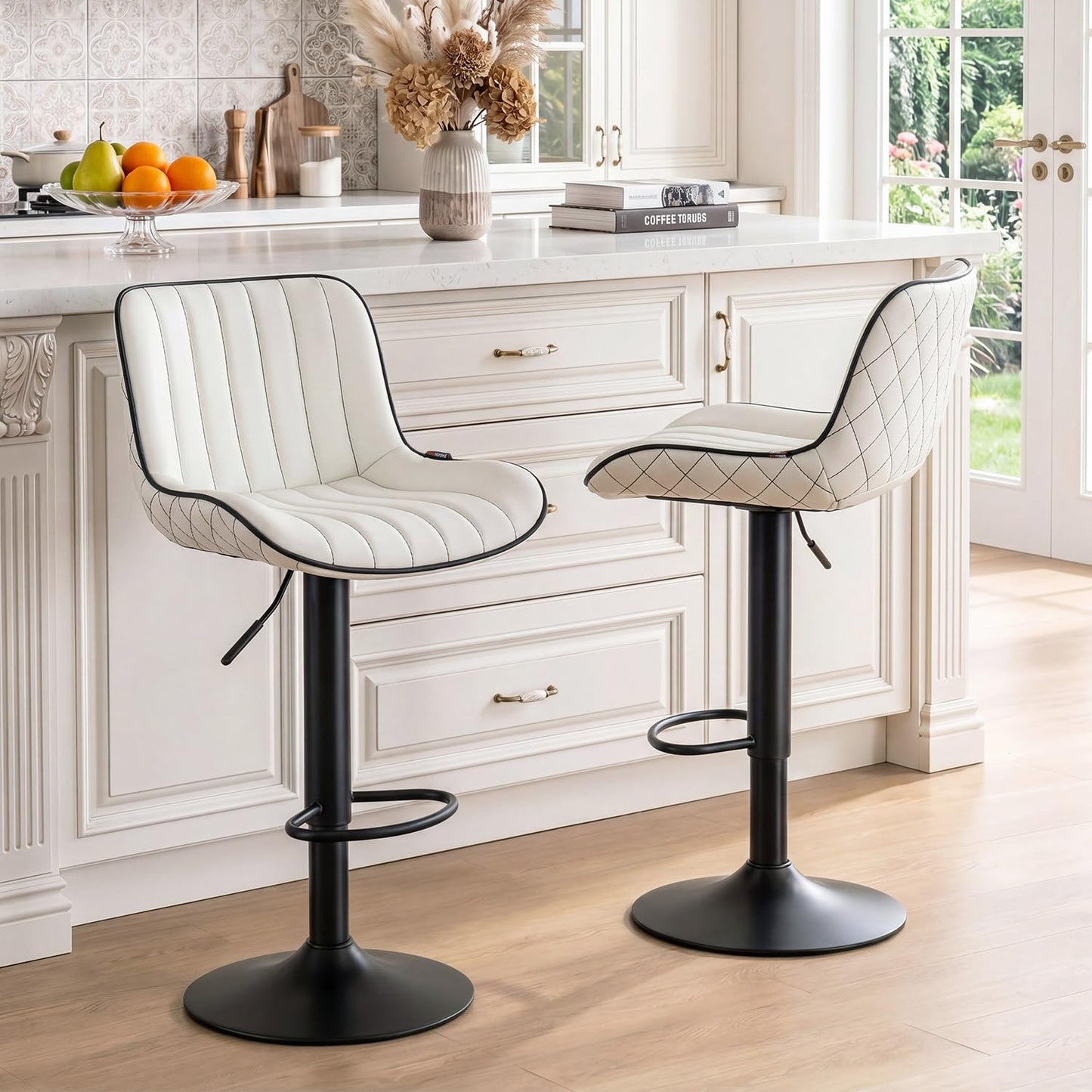 YOUNUOKE Bar Stools Set of 2 White Counter Height Bar Chairs