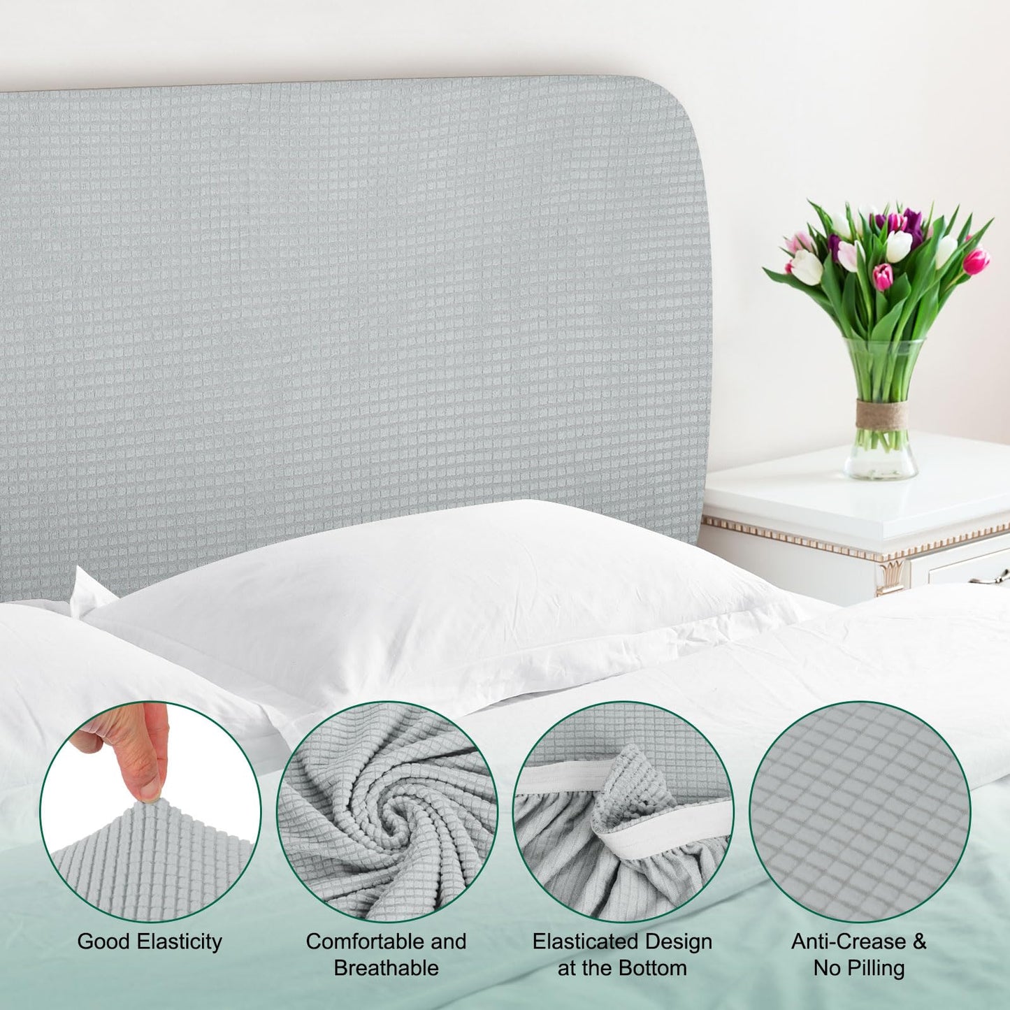 Sourcing Map Stretch Bed Headboard Slipcover, 1.8m Dustproof Protector Cover, Jacquard Furniture Cover for 1.7-1.9m Headboard, Grey