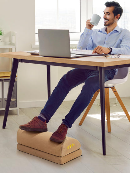 HEETA Foot Rest Under Desk, Ergonomic Desk Foot Rest Adjustable 2 Optional Height Footrest Foam Non-Slip Foot Stool for Home, Office & Gaming (Brown)