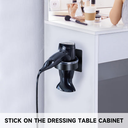 YYBO Hair Dryer Holder Wall Mount, Hairdryer Holder Station for Hair Dryer Storage, Adhesive Hairdryer Stand Rack for Dressing Table Bathroom (Black)