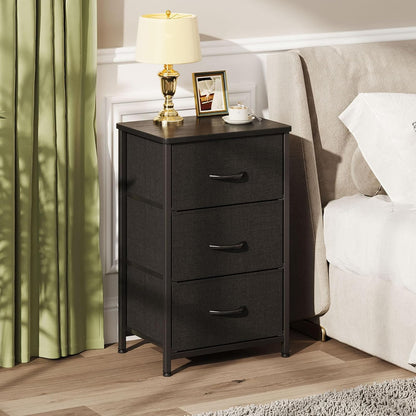 VERMESS Bedroom Chest of Drawers, 3 Fabric Drawer Dresser, Bedside Table, Small End Table for Living Room, Wooden Cabinet Bedside