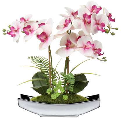 Briful 15" Artificial Phalaenopsis Flowers Arrangement Artificial Orchid Bonsai in Silver Pot Fake Flowers Silk Orchid Flower for Table Centerpieces