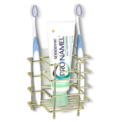Linkidea Wall Mount/Countertop Toothbrush Holder for Shower, Stainless Steel Toothpaste Stand, 3 Slots Organizer Compatible with Colgate Extra Clean