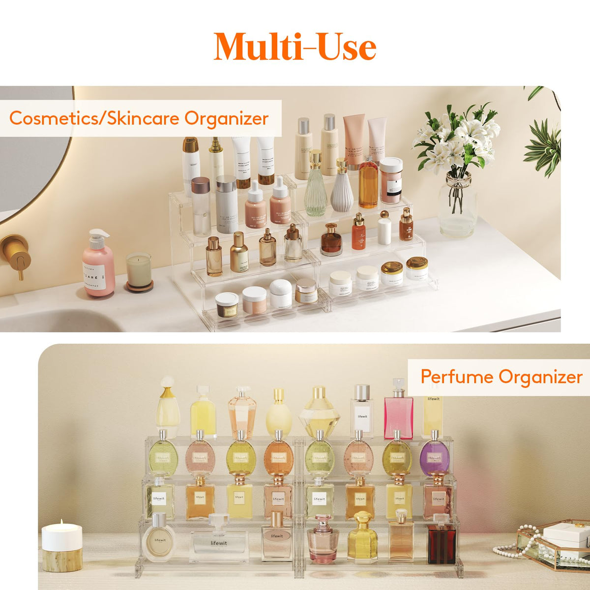 Lifewit Clear Display Stand, 12 Inch 4 Tires Perfume Display Stand Holder, Plastic Display Riser for Figures, Cupcake
