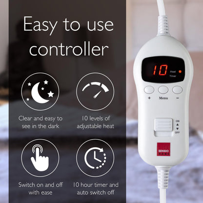 Sensio Home Luxury Heated Throw Electric Blanket Cream, Flannel Fleece with Teddy Fleece On The Inside, Machine Washable, Digital Remote with 10 Heat