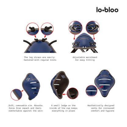 lobloo Free Male Patented Athletic Groin Cup for upright activity like kick boxing, MTB, BMX, cricket, hockey, baseball, football. Male size +13yrs