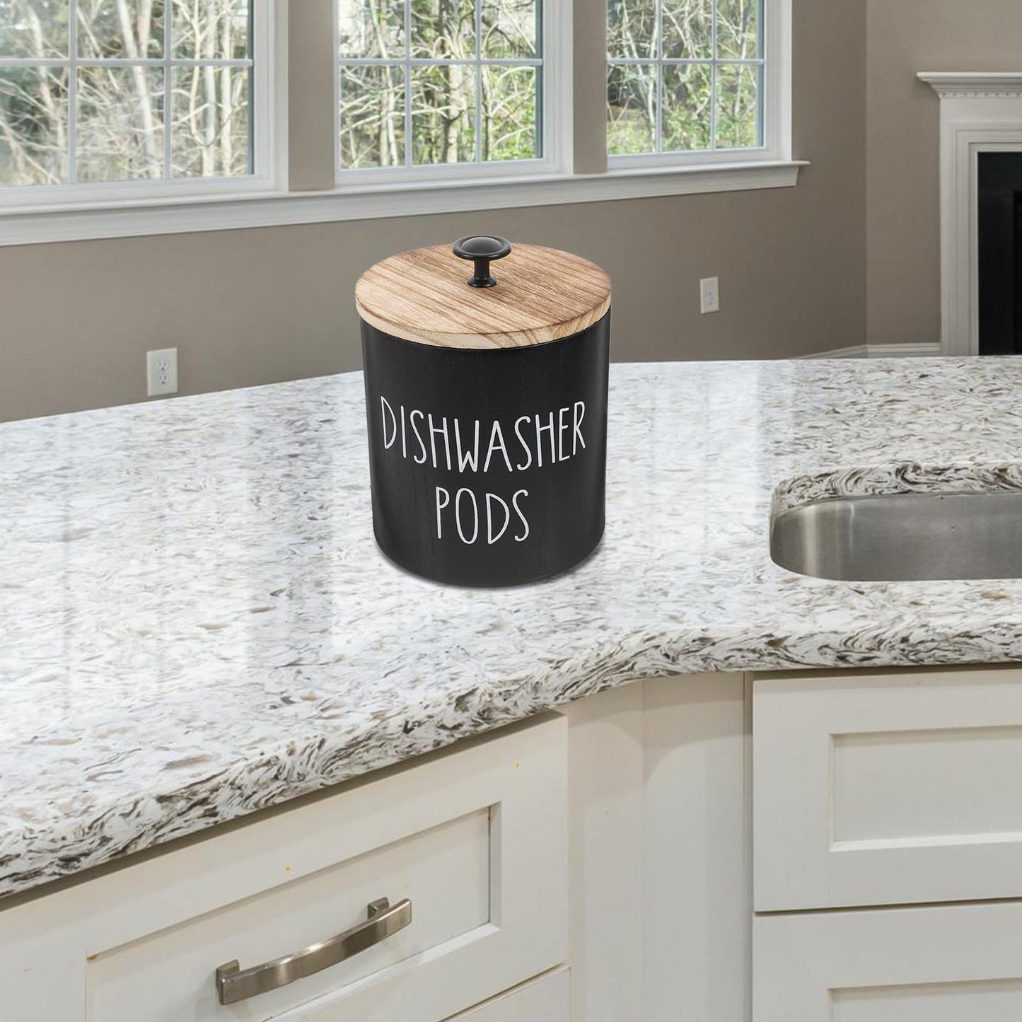 Zerodeko Round Dishwasher Pod Holder with Lid Laundry Storage Container Lidded Storage Box for Dishwasher Tablets Laundry and Small Beads Kitchen