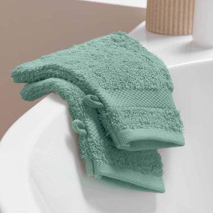 Douceur d'Intérieur, Elegance Celadon 2 Wash Mitts (15 x 21 cm) 100% Cotton Plain