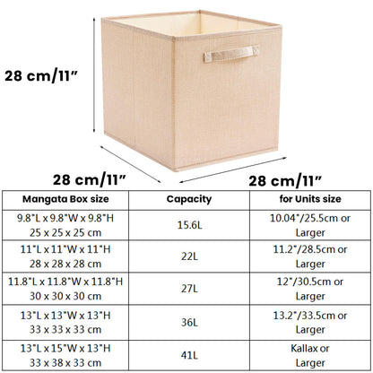 Mangata Cube Storage Boxes 28x28x28 cm, Crease-Free Fabric Storage Cube Baskets for Clothes Bins, Baskets, Chests,Toys (Light Khaki, 3Pcs)