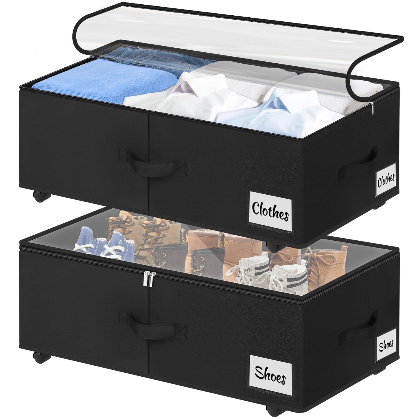 Kukikan Under Bed Storage on Wheels, 2-Pack 24 CM XXL 75L Rolling Under Bed Storage Bag with Zip