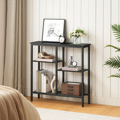 HOOBRO Console Table, Narrow Console Table, Slim Sofa Table with 4-Tier Storage Shelves, Industrial Hallway Table with Metal Mesh Shelf, for Hallway