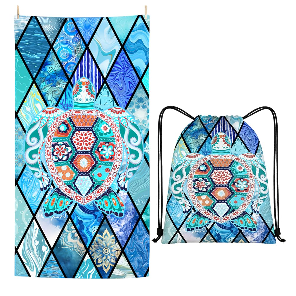 ZPSOSPZ Turtle Travel Towel 160x80cm -Quick Dry Towel with Storage Bag