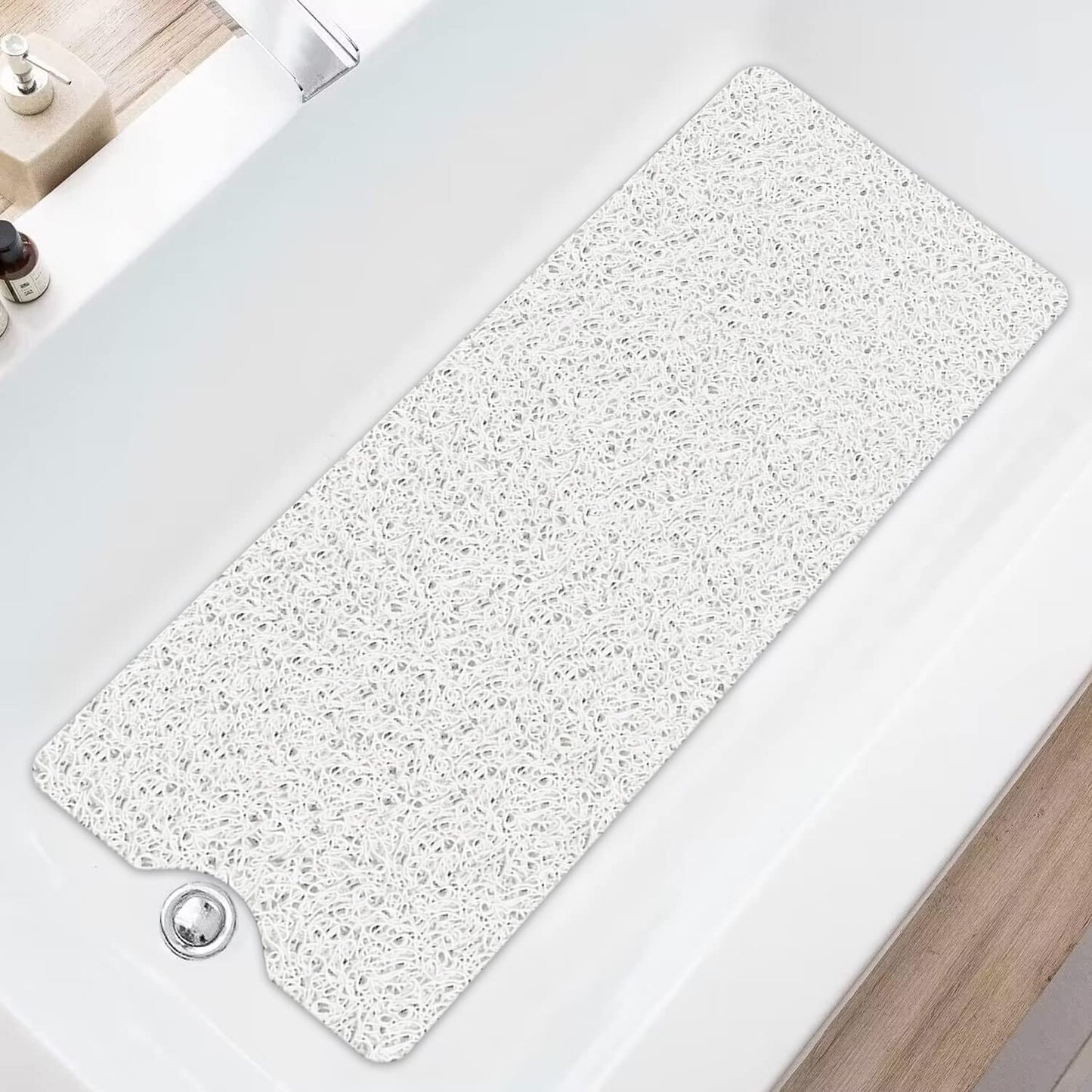 Shower Mat (100 x 40 cm), Non Slip Bath Mats for Inside Bath, Anti Mould Antibacterial PVC Loofah Shower Mat, Soft Comfort Bath Mat Massage Mat for