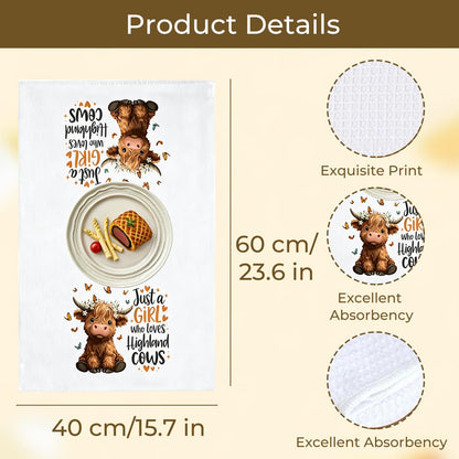 Nodrex 2 Pcs Highland Cow Tea Towel, Tea Towels for Kitchen, Soft Kitchen Towels Microfiber Dish Towels for Hand Drying Cleaning