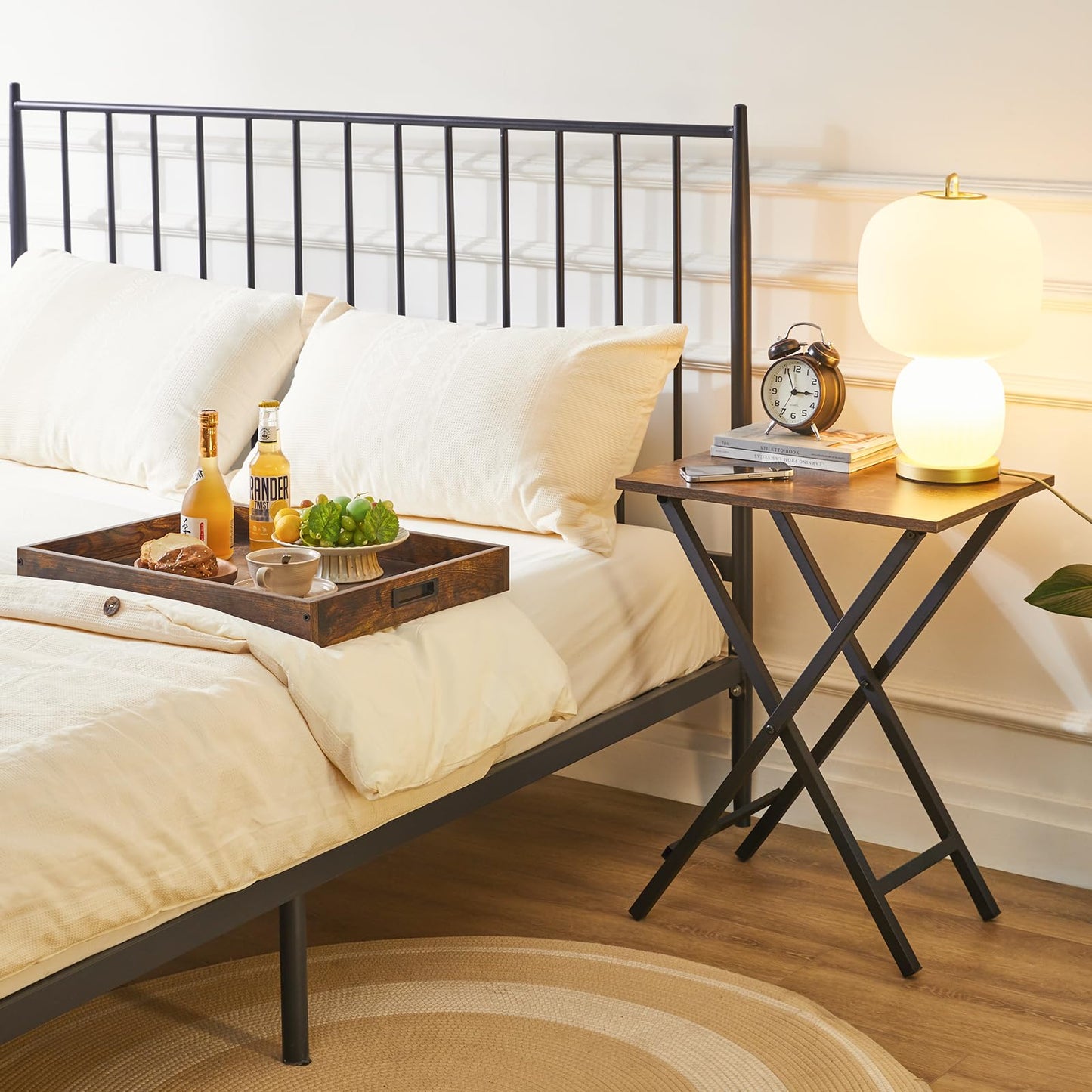 IBUYKE Folding TV Tray Tables 2 Set, Foldable Side Table with Removable Food Serving Tray, Portable Wooden Coffee Snack Table for Livingroom, Bedroom